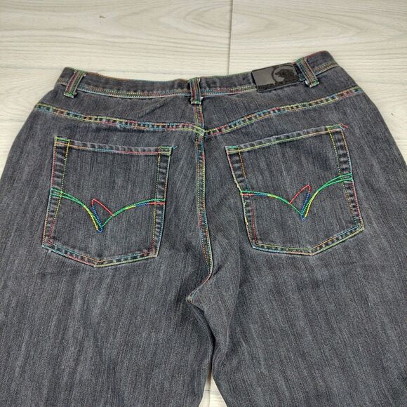 Regal Jeans Mens 40 Black Baggy Hip Hop Embroidered Wide Leg Y2K 38x31.5 Street - Picture 4 of 12